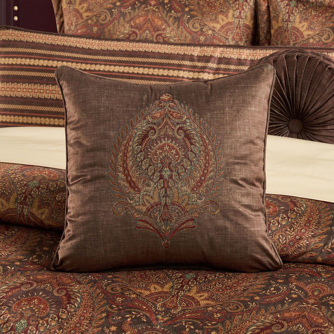 Destiny Chocolate Square Embellished Decorative Throw Pillow 18" x 18" Throw Pillows By J. Queen New York