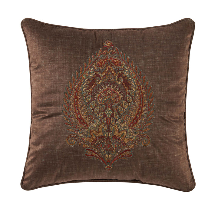 Destiny Chocolate Square Embellished Decorative Throw Pillow 18" x 18" Throw Pillows By J. Queen New York