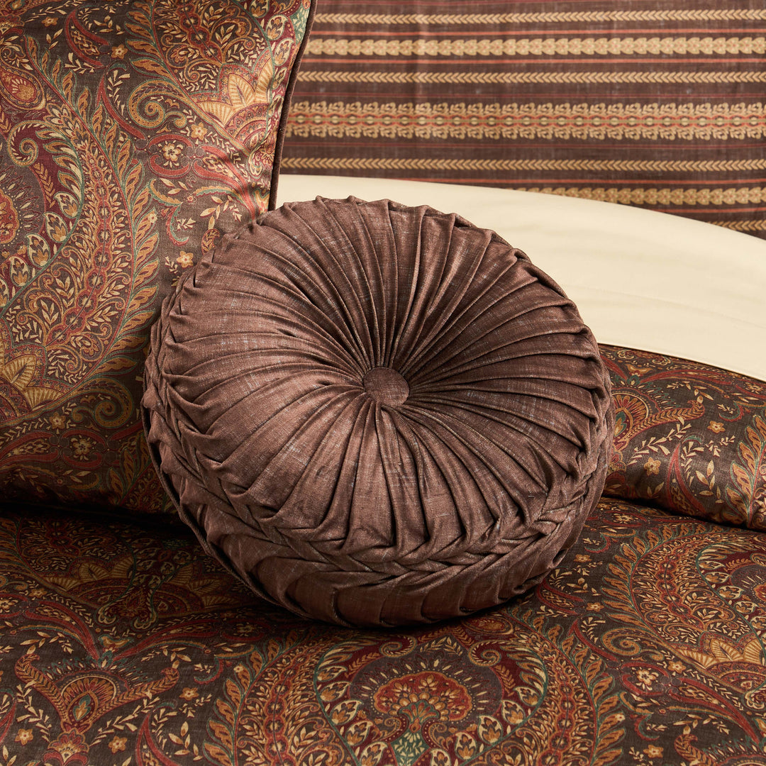 Destiny Chocolate Tufted Round Decorative Throw Pillow 15" x 15" Throw Pillows By J. Queen New York