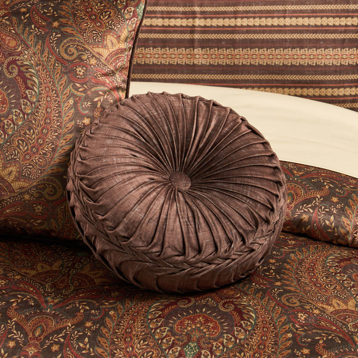 Destiny Chocolate Tufted Round Decorative Throw Pillow 15" x 15" Throw Pillows By J. Queen New York
