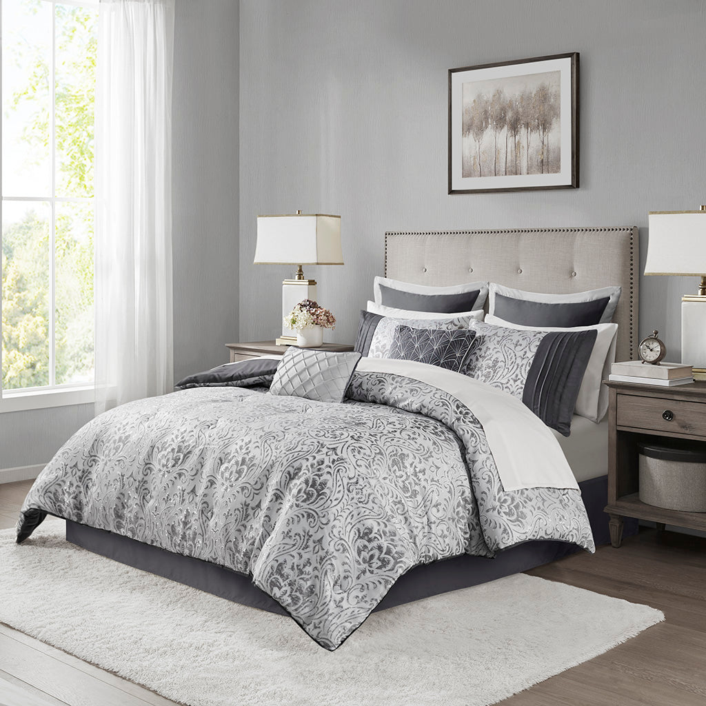 Emilia Silver 12 Piece Comforter Set Comforter Sets By JLA HOME/Olliix (E & E Co., Ltd)