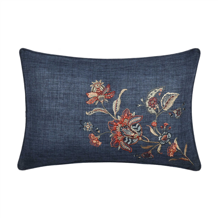 Enchanted Garden Indigo Boudoir Decorative Throw Pillow 21" x 14" Throw Pillows By J. Queen New York