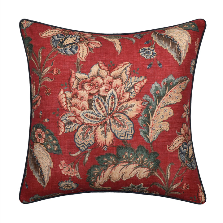 Enchanted Garden Red Square Decorative Throw Pillow 20" x 20" Throw Pillows By J. Queen New York