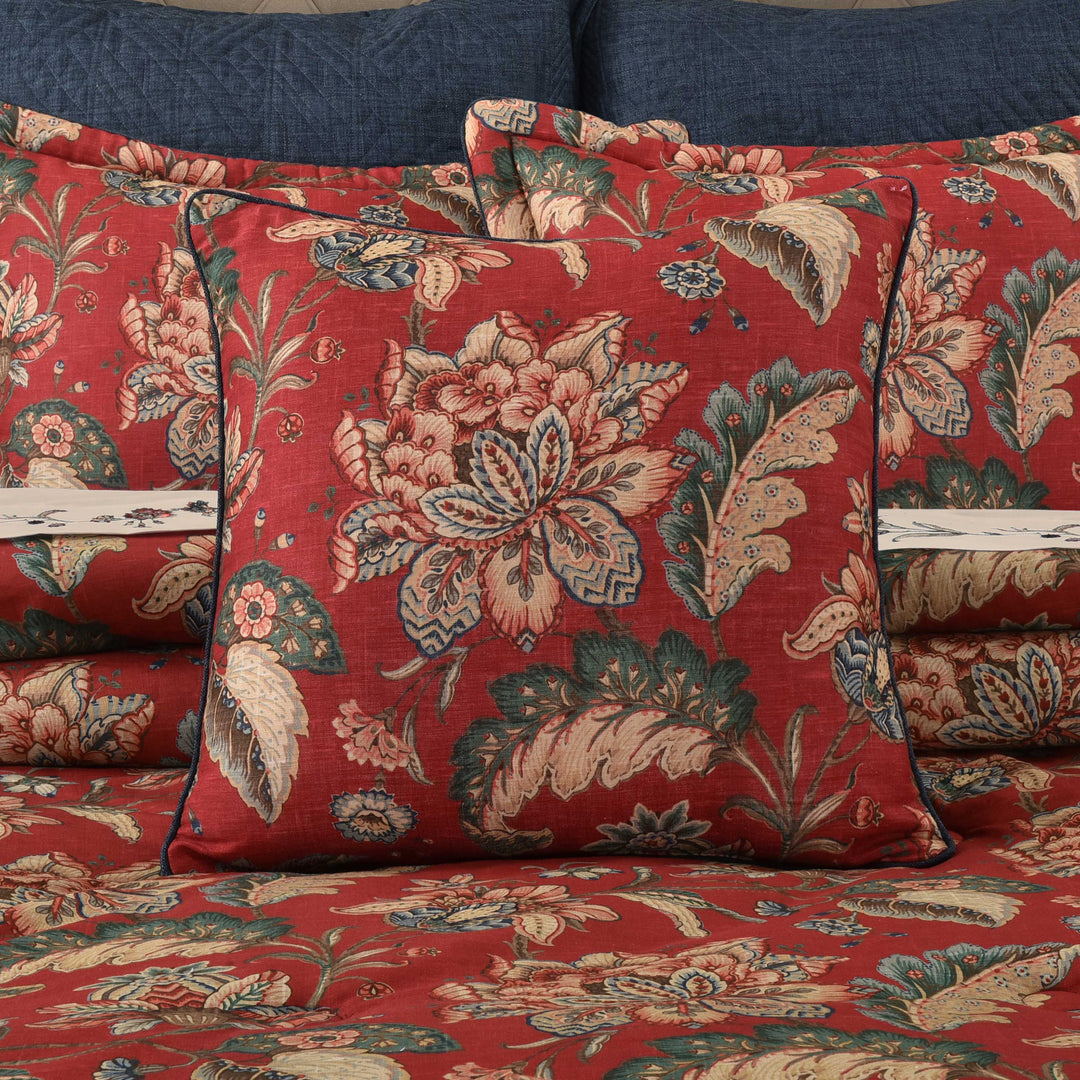 Enchanted Garden Red Square Decorative Throw Pillow 20" x 20" Throw Pillows By J. Queen New York