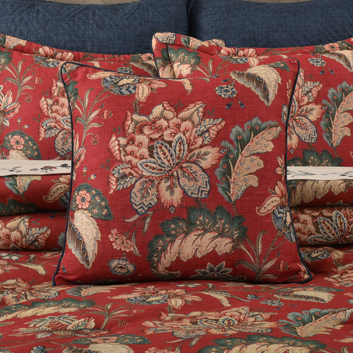 Enchanted Garden Red Square Decorative Throw Pillow 20" x 20" Throw Pillows By J. Queen New York