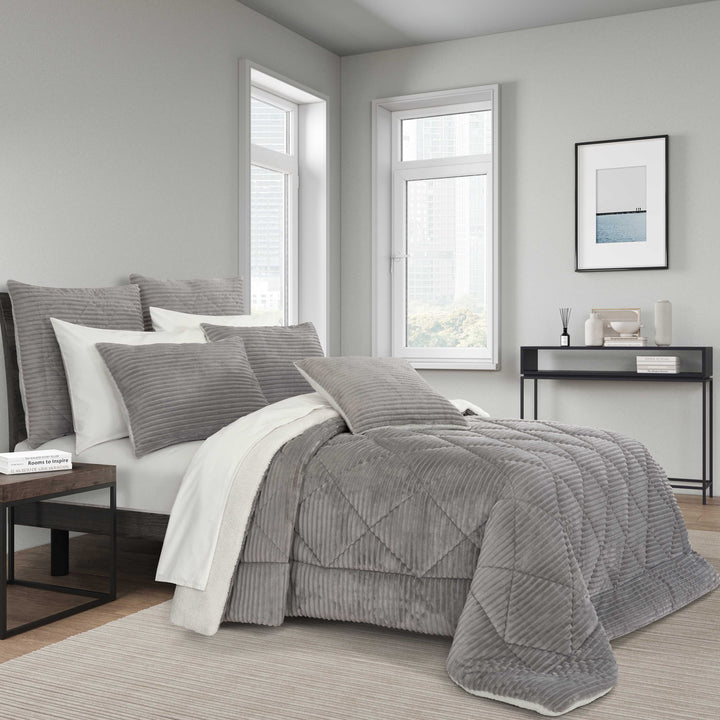 Everett Light Grey 3 Piece Comforter Set Comforter Sets By J. Queen New York