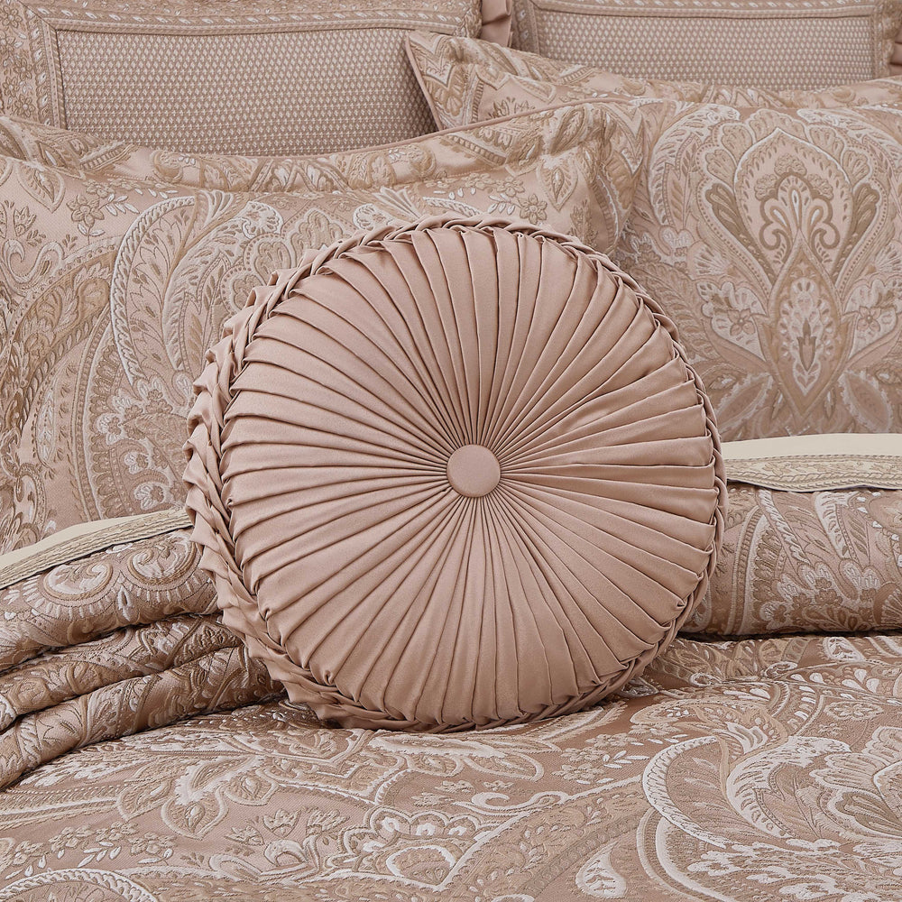 Fiorello Blush Tufted Round Decorative Throw Pillow 15" x 15" Throw Pillows By J. Queen New York