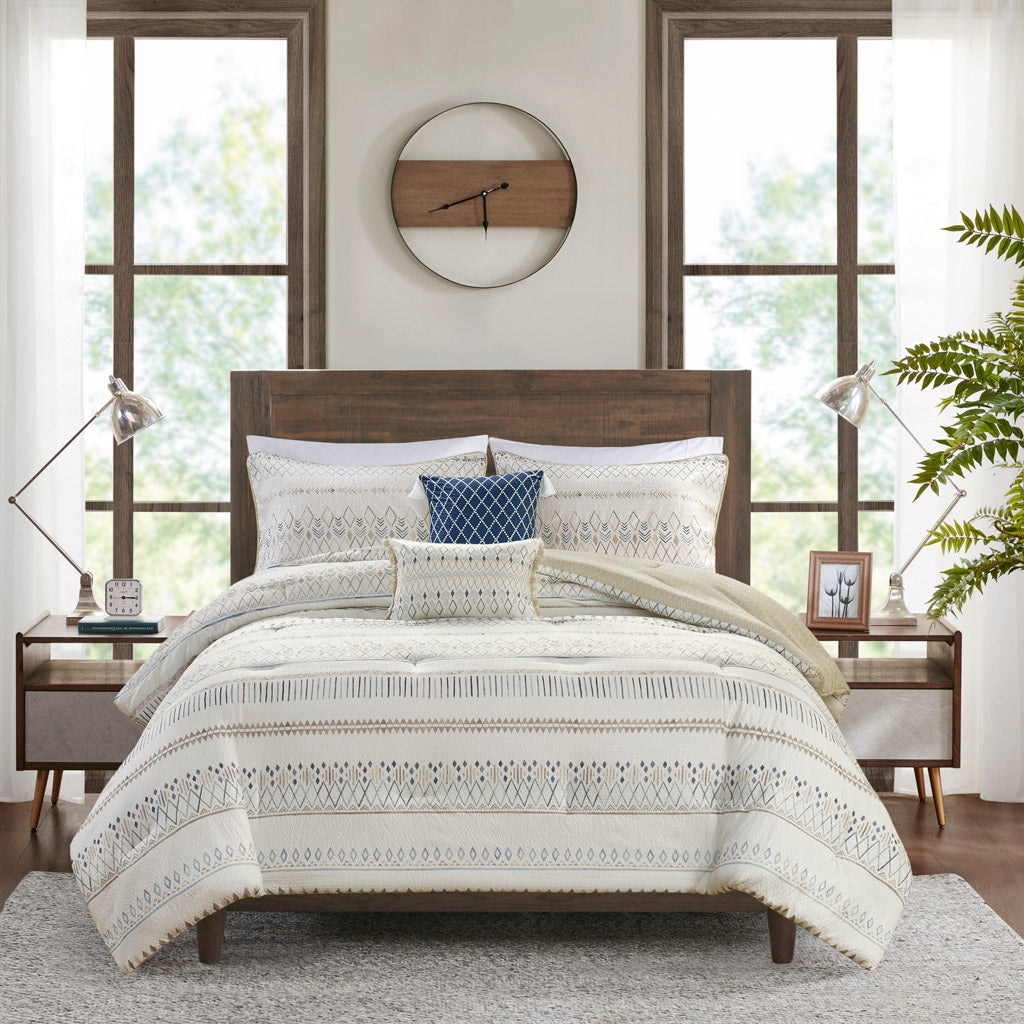 Fraser Taupe/Blue 5 Piece Comforter Set Comforter Sets By JLA HOME/Olliix (E & E Co., Ltd)