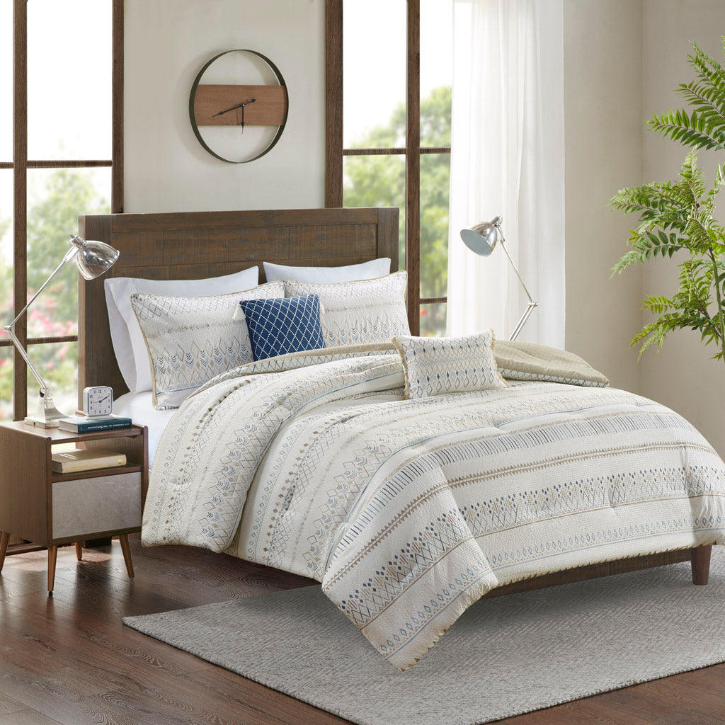 Fraser Taupe/Blue 5 Piece Comforter Set Comforter Sets By JLA HOME/Olliix (E & E Co., Ltd)