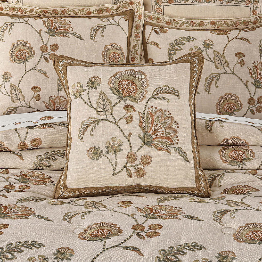 Garden Grove Apricot Square Embellished Decorative Throw Pillow 18" x 18" Throw Pillows By J. Queen New York