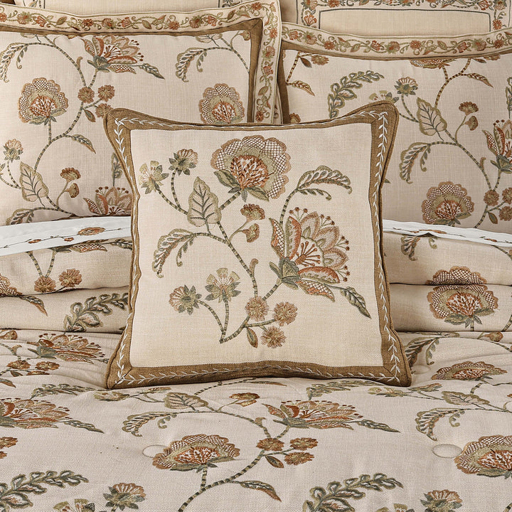Garden Grove Apricot Square Embellished Decorative Throw Pillow 18" x 18" Throw Pillows By J. Queen New York