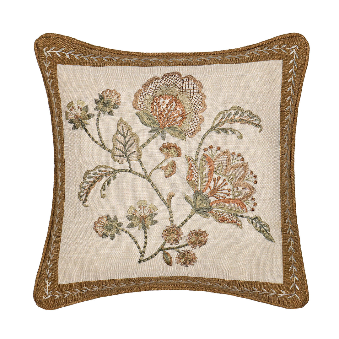 Garden Grove Apricot Square Embellished Decorative Throw Pillow 18" x 18" Throw Pillows By J. Queen New York