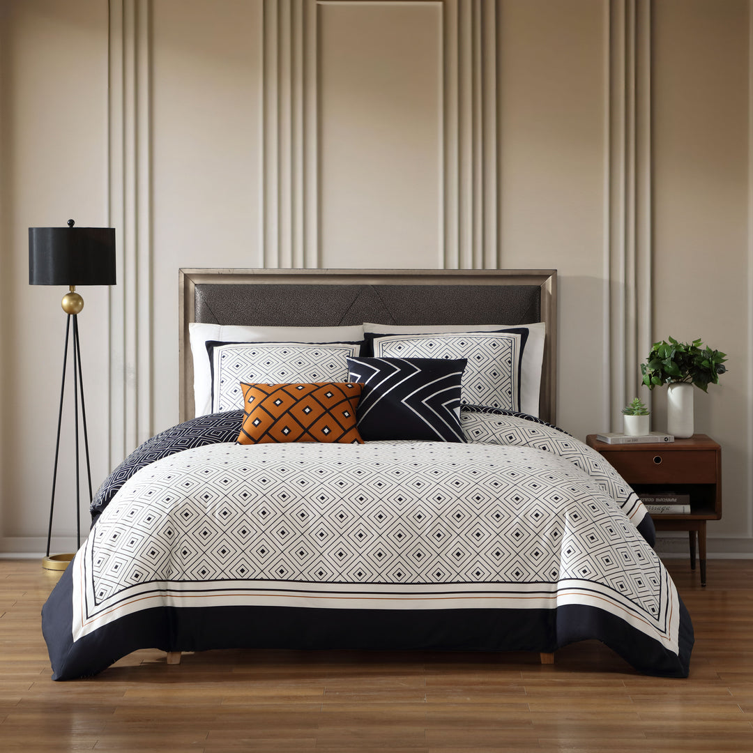 Bebejan Geometric Black & White 200 Thread Count 100% Cotton Sateen 5 Piece Reversible Comforter Set Comforter Sets By Bebejan®