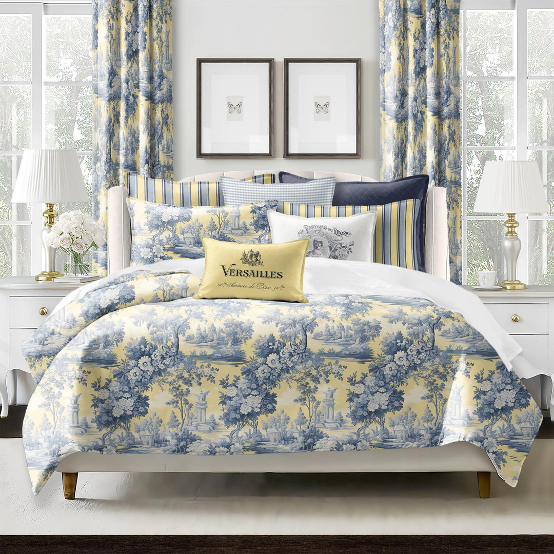 Giverny Toile Butter Yellow 8 Piece Comforter Set Comforter Sets By Colcha Linens
