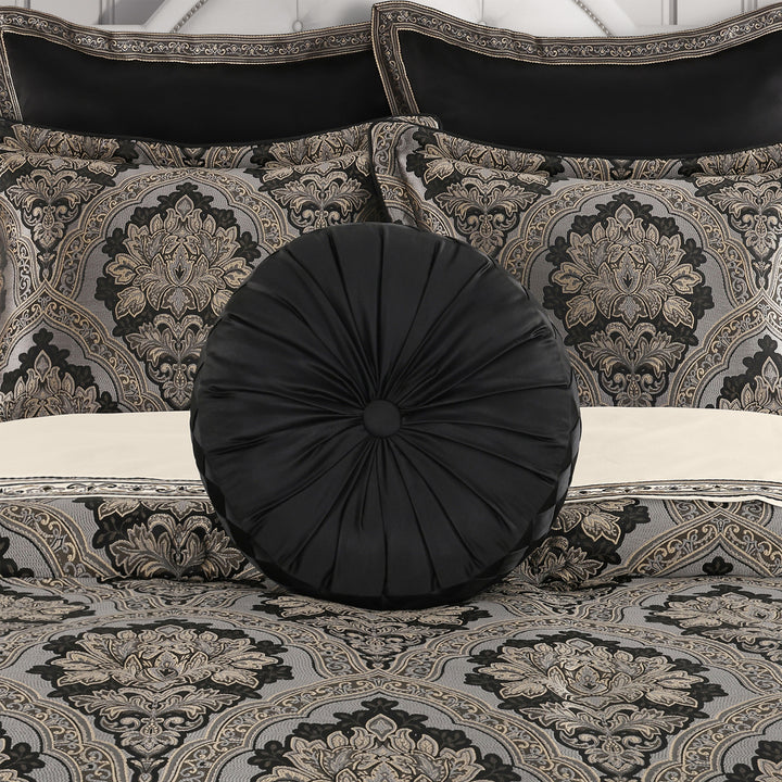 Harriman Black Tufted Round Decorative Throw Pillow 15" x 15"