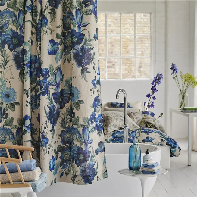 Hirigana Indigo Shower Curtain Shower Curtain By Designers Guild