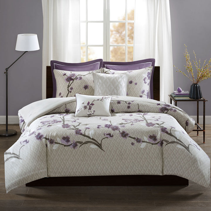 Holly Purple/Taupe 7 Piece Duvet Cover Set Duvet Covers By JLA HOME/Olliix (E & E Co., Ltd)