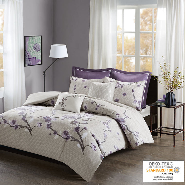 Holly Purple/Taupe 7 Piece Duvet Cover Set Duvet Covers By JLA HOME/Olliix (E & E Co., Ltd)