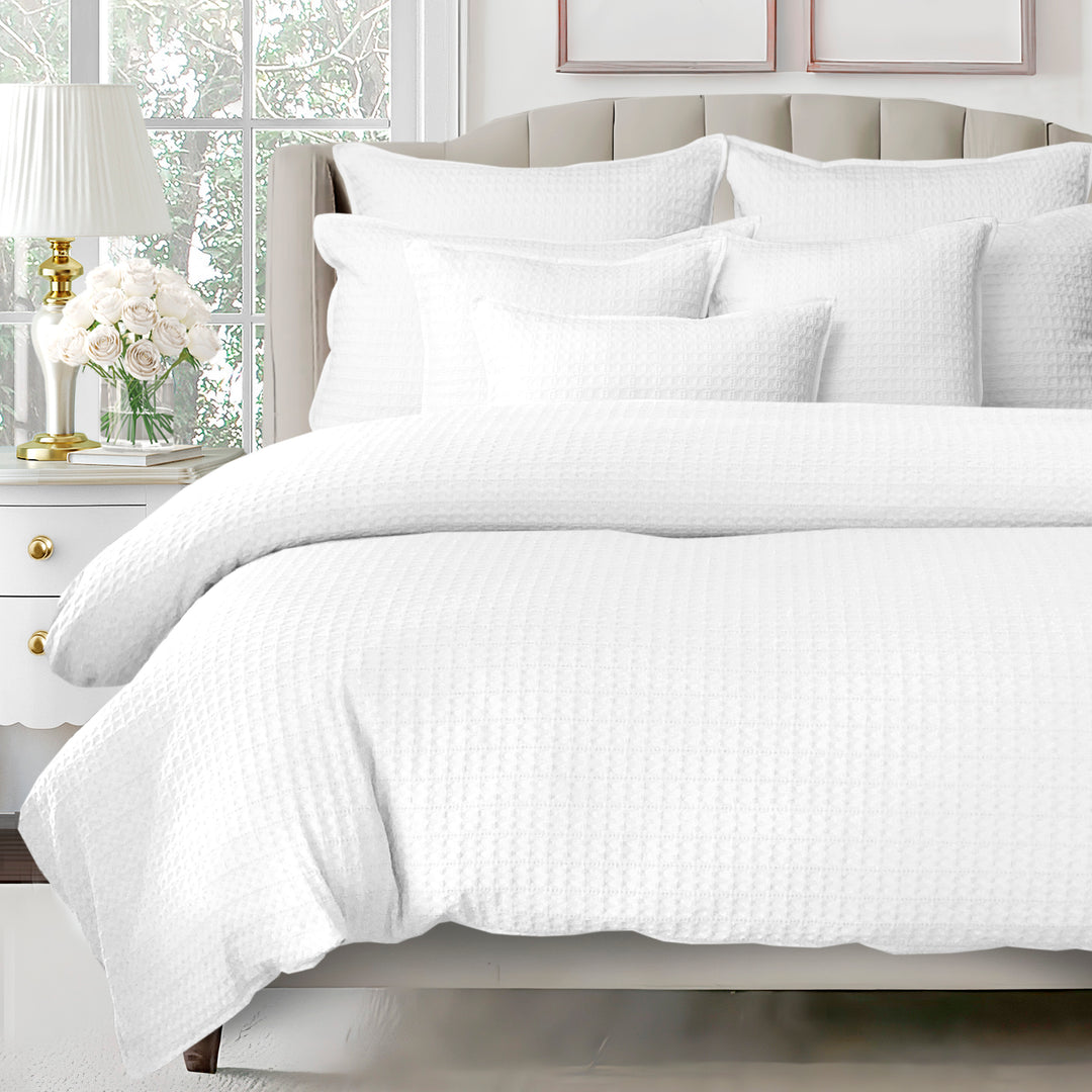Honeycomb Waffle White 8 Piece Duvet Cover Set Duvet Covers By Colcha Linens