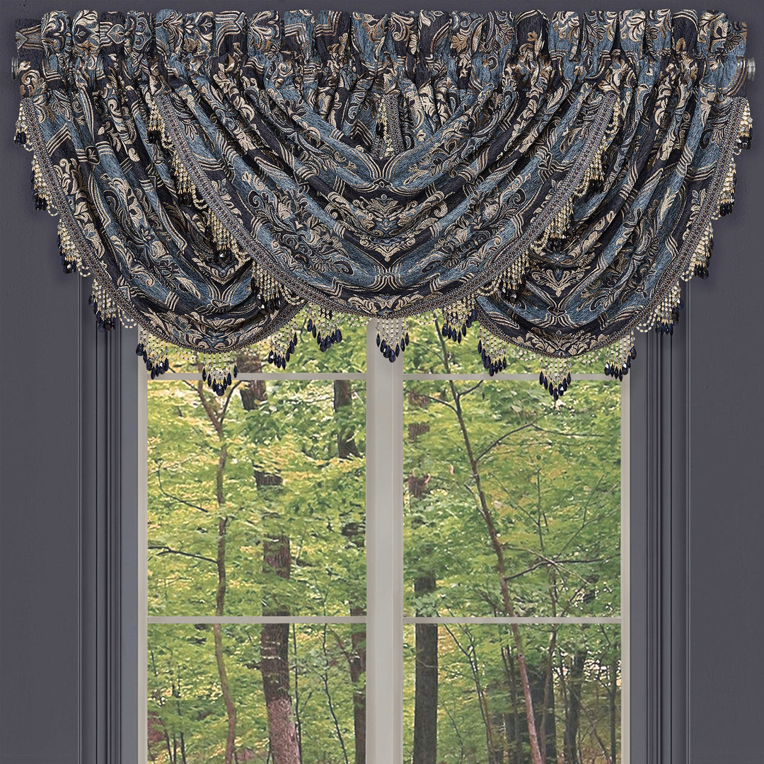 Middlebury Indigo Waterfall Window Valance By J Queen Window Valances By J. Queen New York