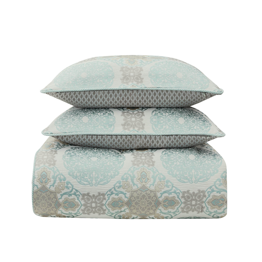 Jonet Cream/Aqua 3 Piece Comforter Set Comforter Sets By Waterford