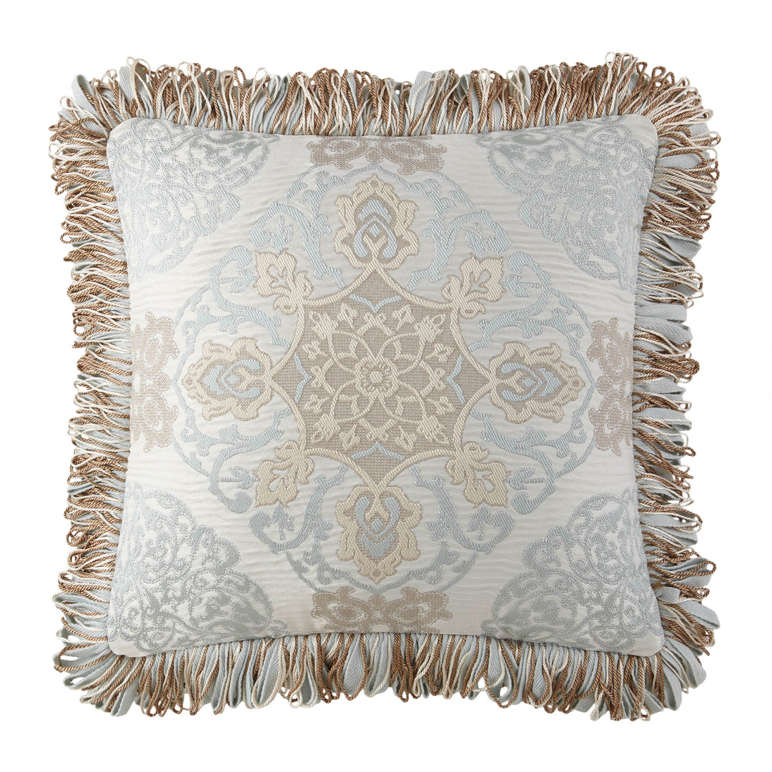 Jonet Cream/Aqua Square Decorative Throw Pillow 18" x 18" Throw Pillows By Waterford