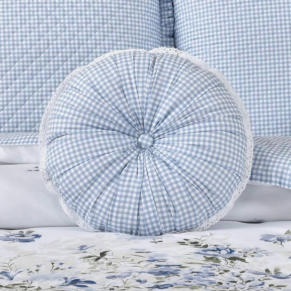 Kourtney Blue Round Decorative Throw Pillow 15" x 15" Throw Pillows By J. Queen New York