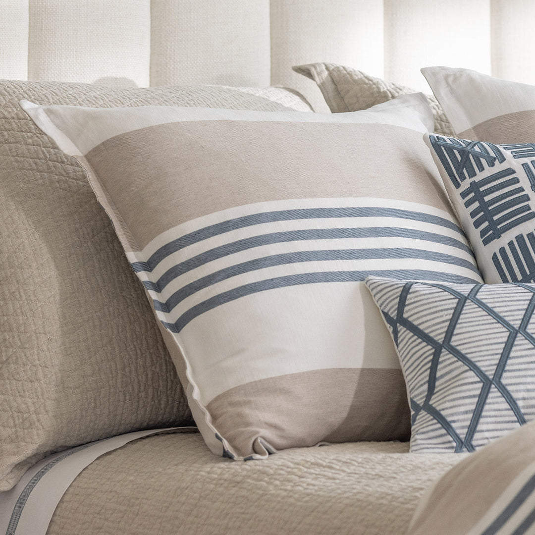 Newport White Natural Blue Decrative Throw Pillow Throw Pillows By Lili Alessandra