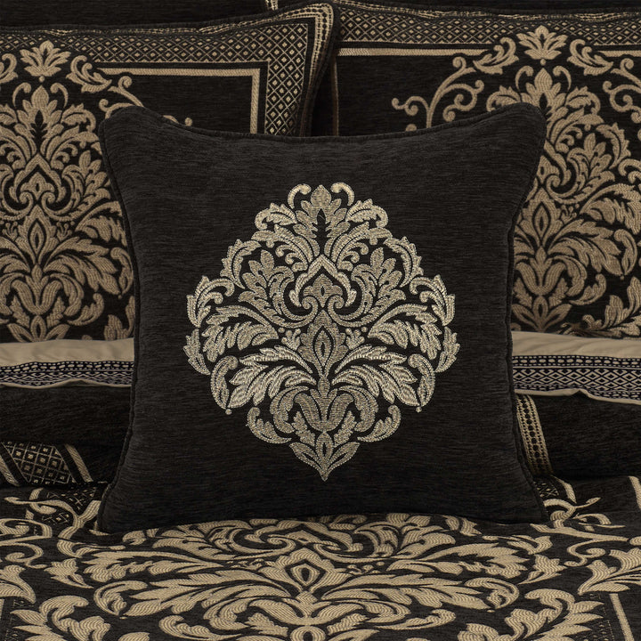 Laurenza Black Square Embellished Decorative Throw Pillow 18" x 18" Throw Pillows By J. Queen New York