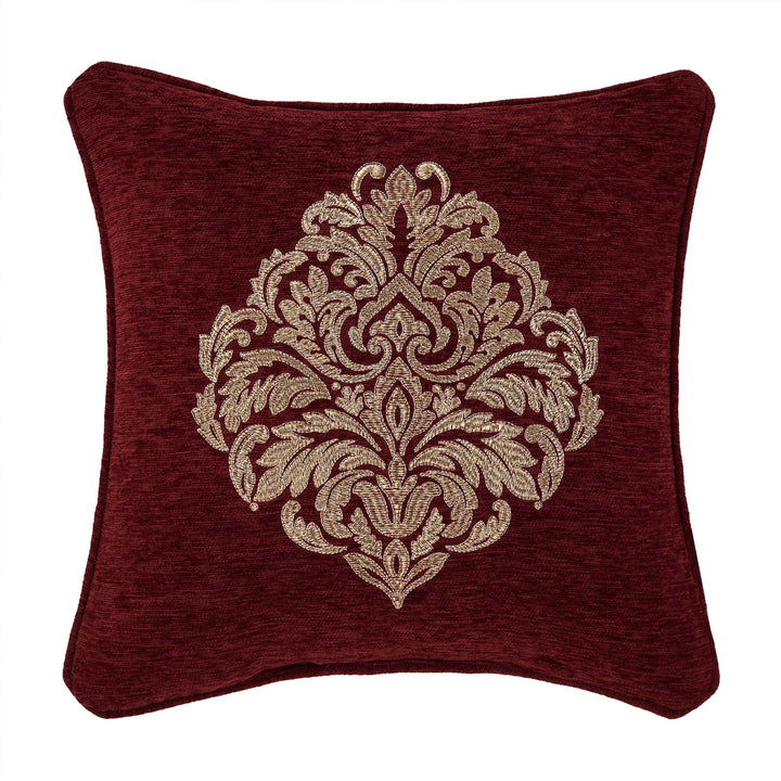 Laurenza Crimson Square Embellished Decorative Throw Pillow 18" x 18" Throw Pillows By J. Queen New York