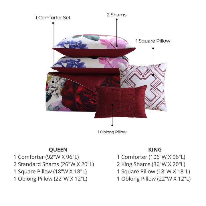 Bebejan Magenta Floral 5 Piece Reversible Comforter Set Comforter Sets By Bebejan®