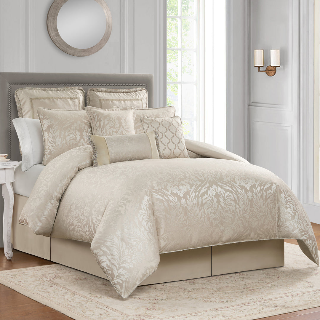 Magurie Taupe & Silver Jacquard 6 Piece Comforter Set Comforter Sets By Waterford