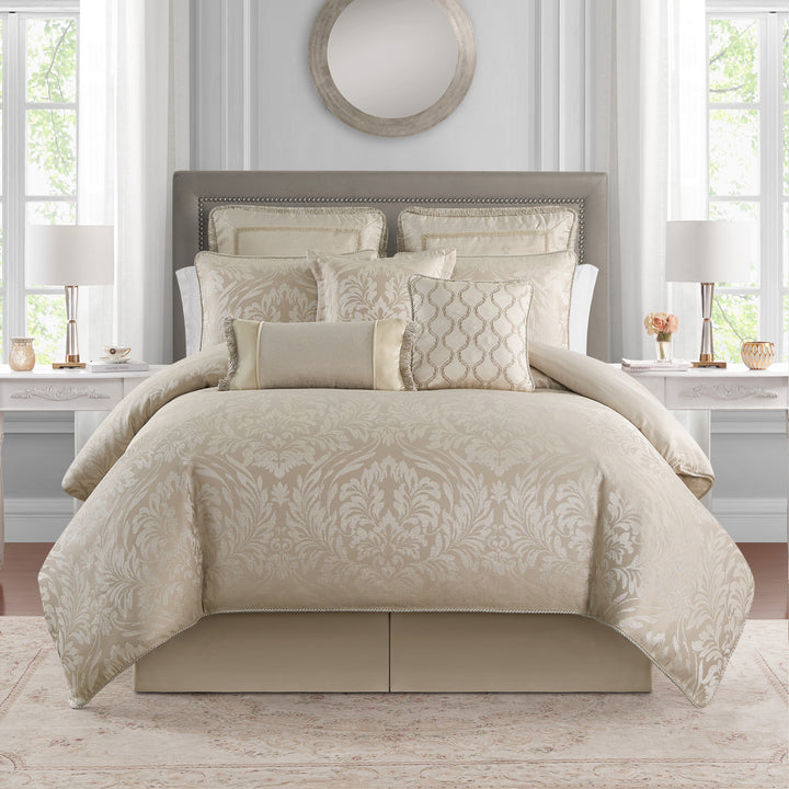 Magurie Taupe & Silver Jacquard 6 Piece Comforter Set Comforter Sets By Waterford