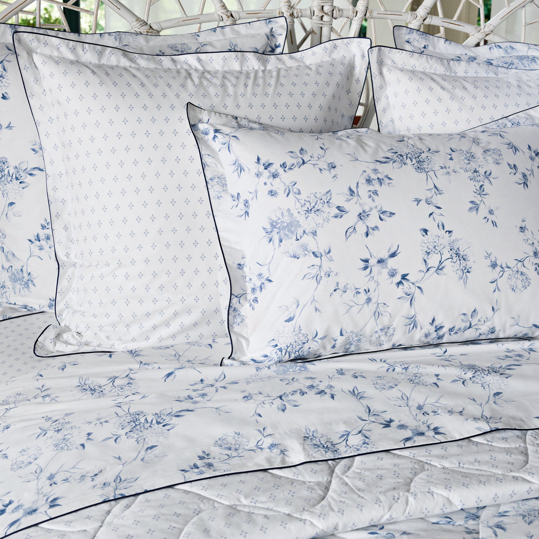Malacca Blue on White Flat Sheet Flat Sheet By Anne de Solène