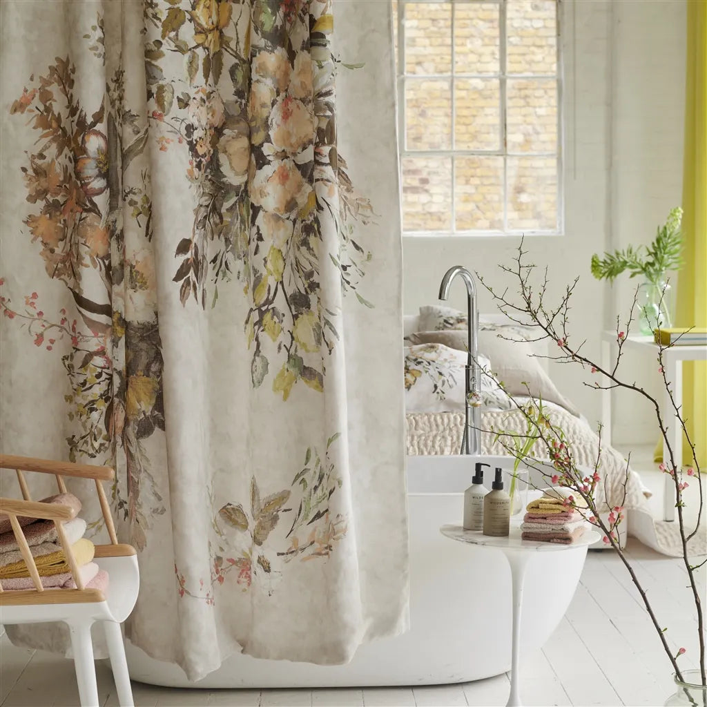 Margaretta Sepia Shower Curtain Shower Curtain By Designers Guild