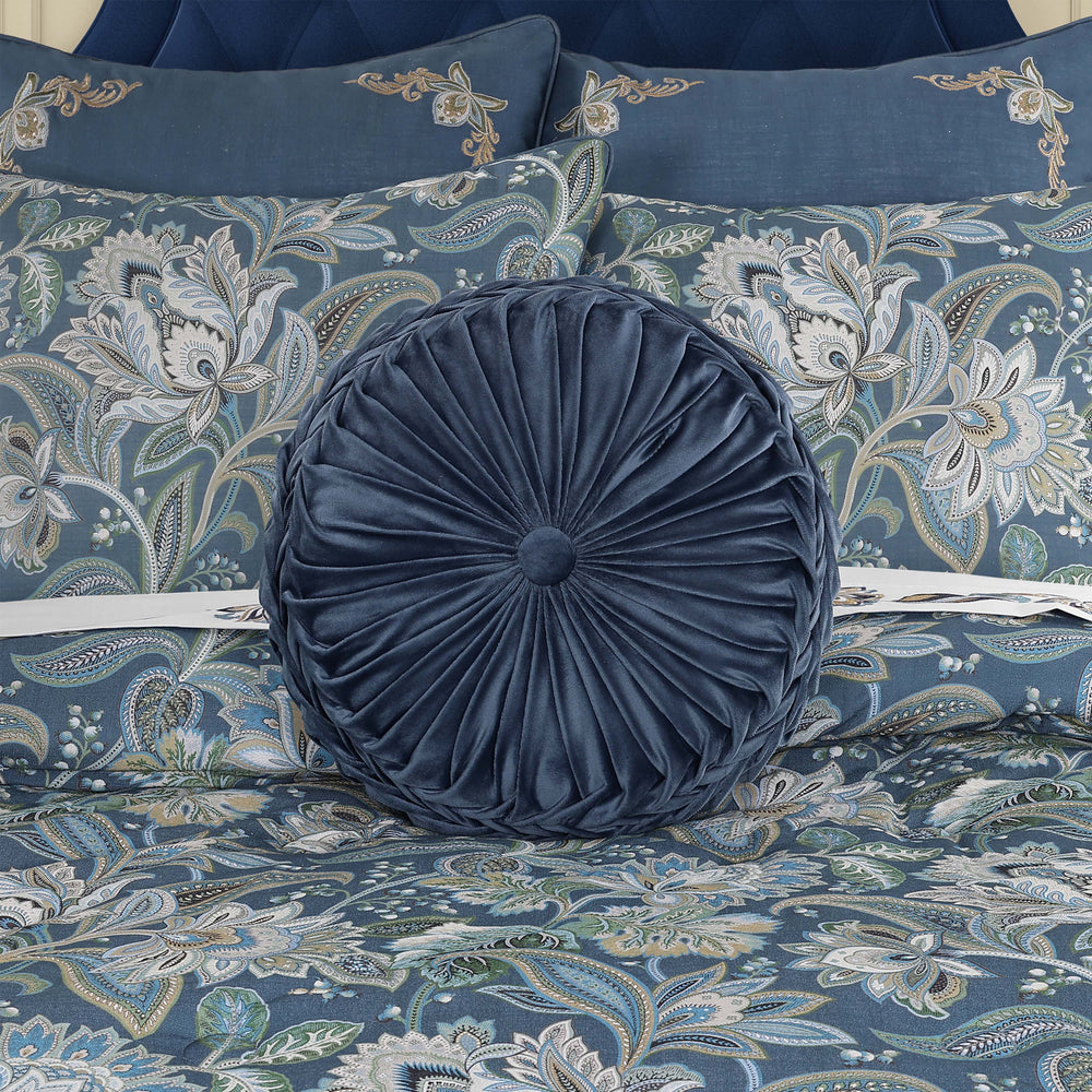 Michaela Prussian Navy Tufted Round Decorative Throw Pillow 15" x 15" Throw Pillows By J. Queen New York