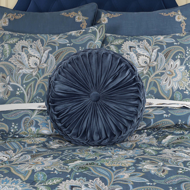 Michaela Prussian Navy Tufted Round Decorative Throw Pillow 15" x 15" Throw Pillows By J. Queen New York