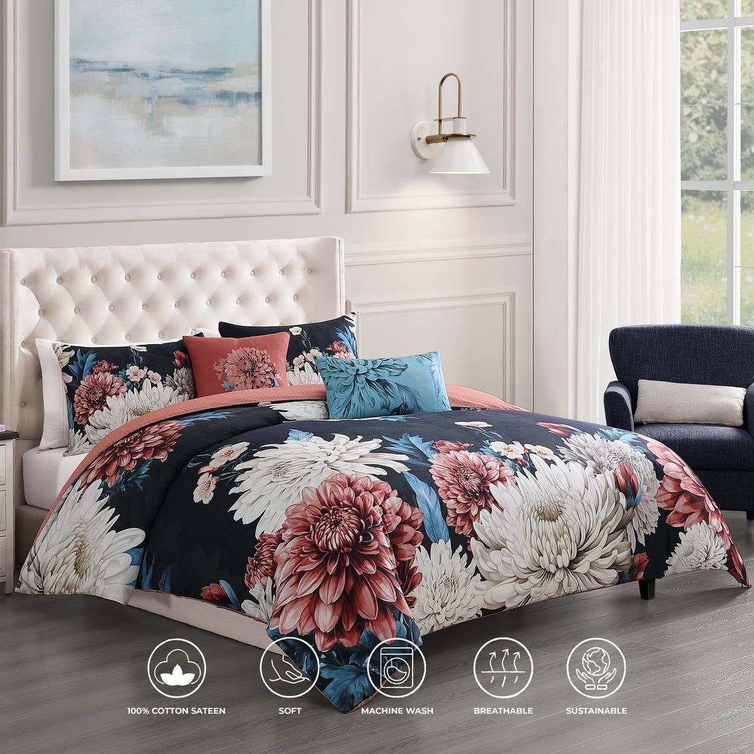 Bebejan Navy Mums 5 Piece Reversible Comforter Set Comforter Sets By Bebejan®