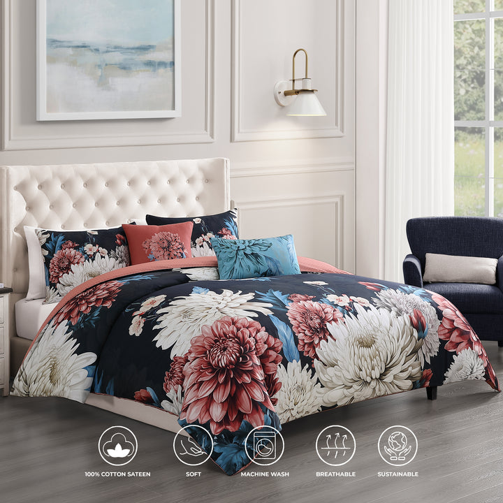 Bebejan Navy Mums 5 Piece Reversible Comforter Set Comforter Sets By Bebejan®