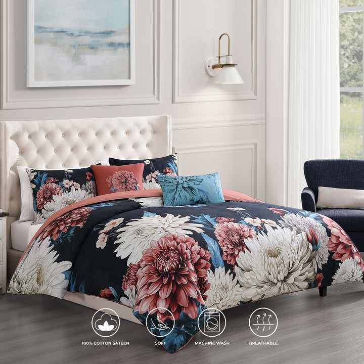 Bebejan Navy Mums 5 Piece Reversible Comforter Set