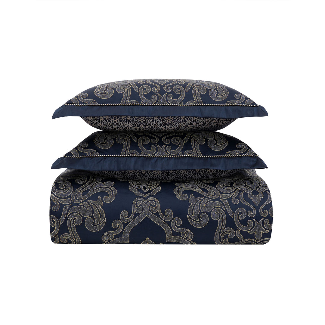 Vaughn Navy/Gold 3 Piece Comforter Set Comforter Sets By Waterford