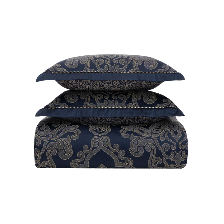 Vaughn Navy/Gold 3 Piece Comforter Set Comforter Sets By Waterford