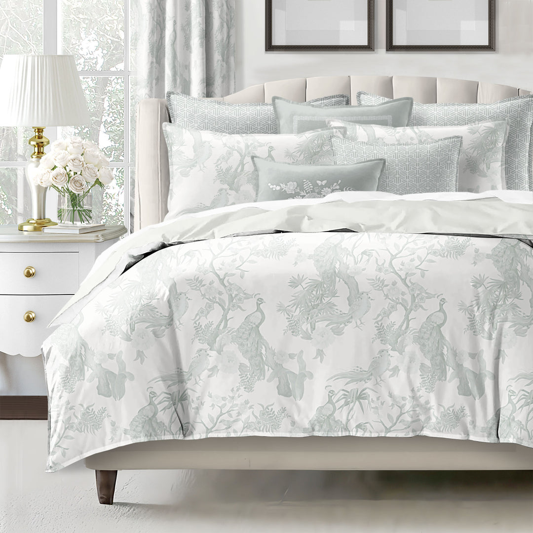 Peacock Lane Toile Sage 8 Piece Duvet Cover Set Duvet Covers By Colcha Linens