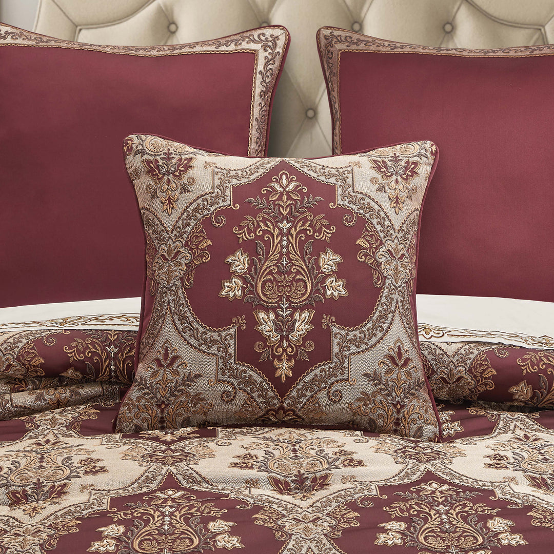 Phyllis Bordeaux Square Decorative Throw Pillow 20" x 20" Throw Pillows By J. Queen New York