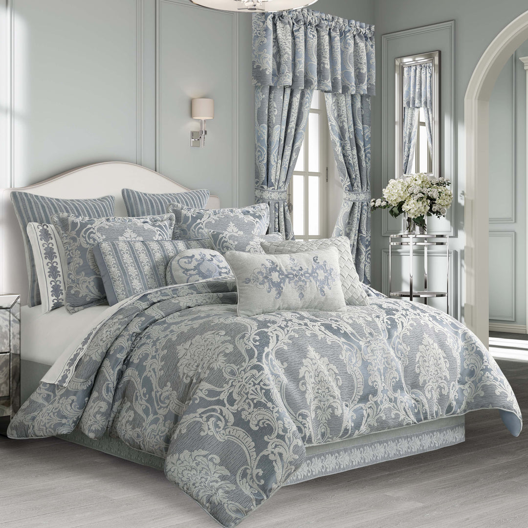 Queensbury Steel Blue 4 Piece Comforter Set Comforter Sets By J. Queen New York