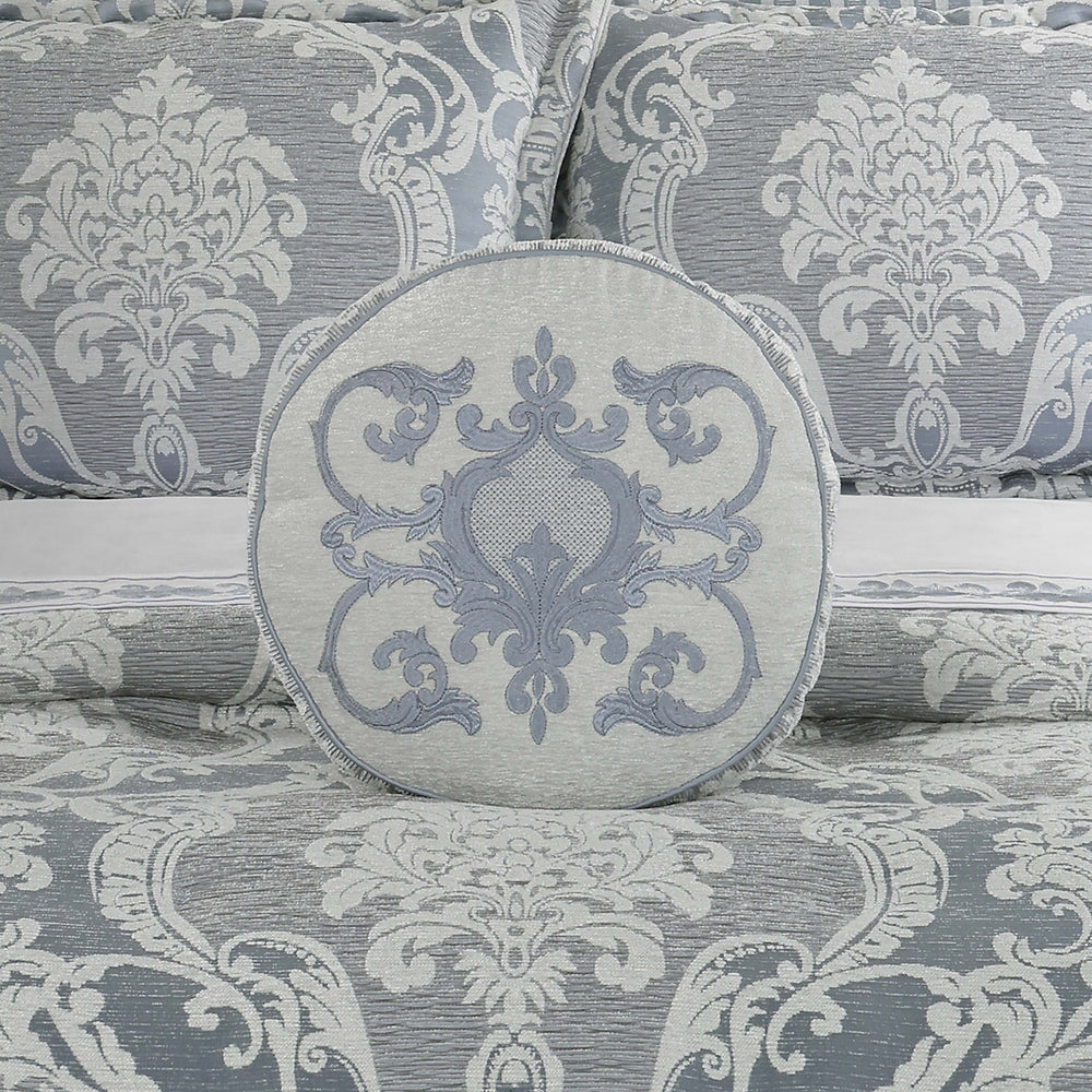 Queensbury Steel Blue Round Decorative Throw Pillow 15" x 15" Throw Pillows By J. Queen New York