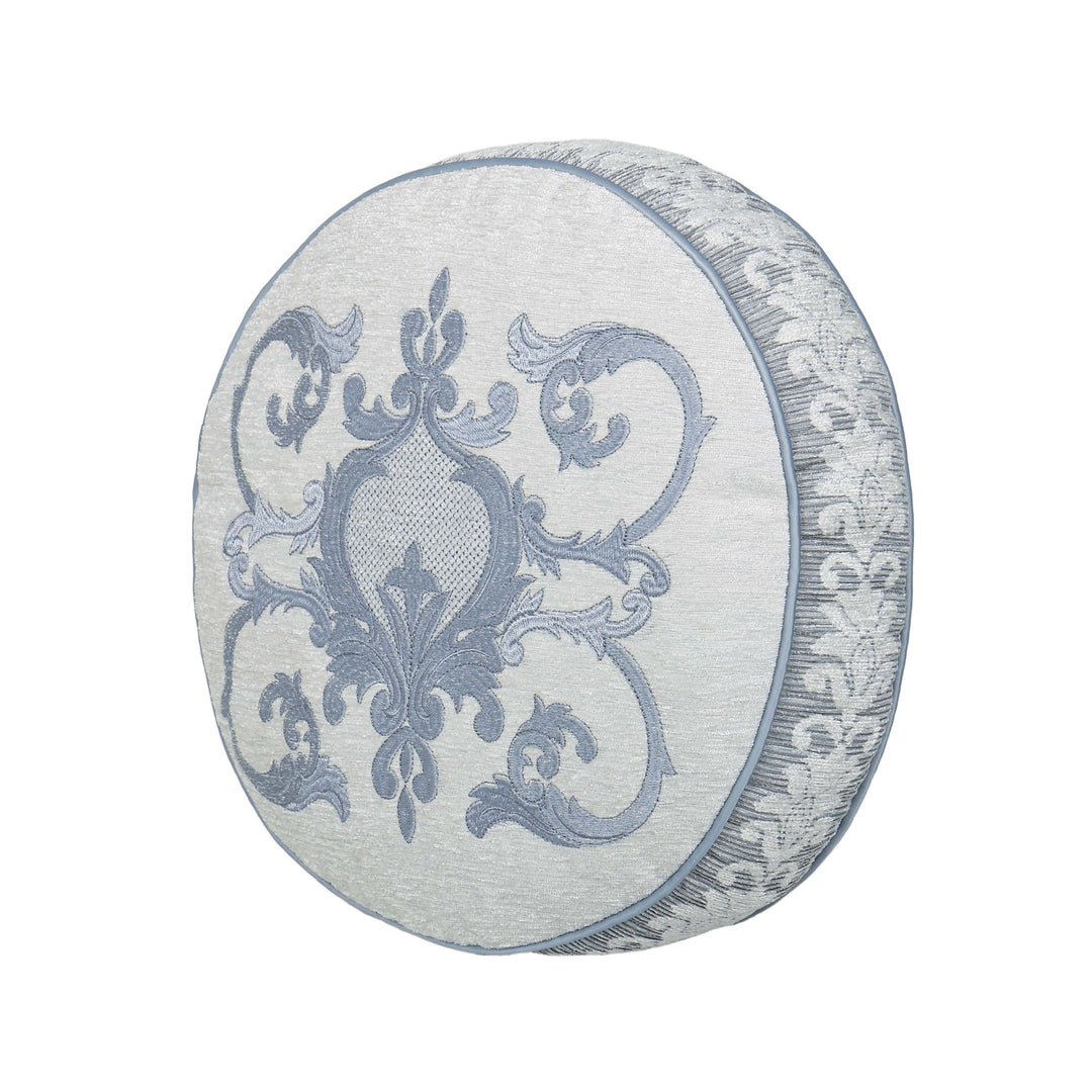 Queensbury Steel Blue Round Decorative Throw Pillow 15" x 15" Throw Pillows By J. Queen New York