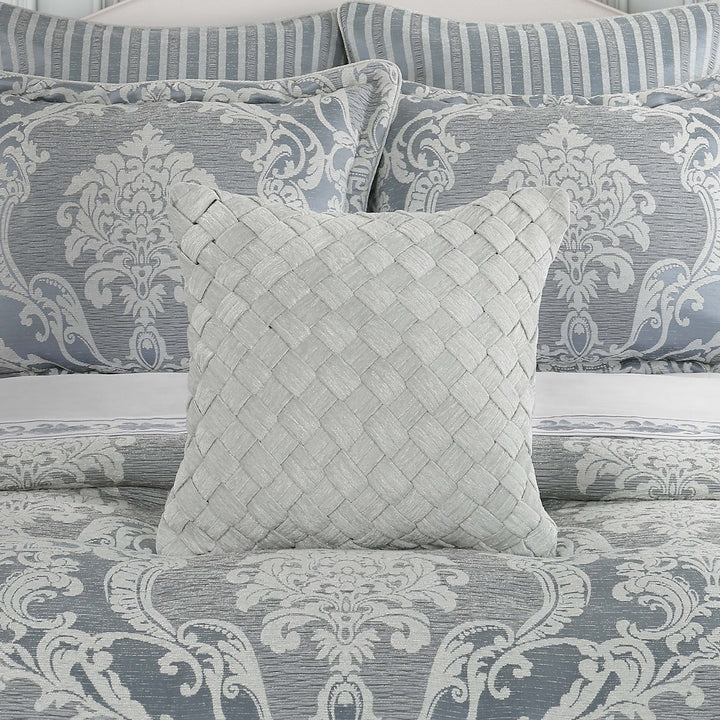 Queensbury Steel Blue Square Decorative Throw Pillow 18" x 18" Throw Pillows By J. Queen New York