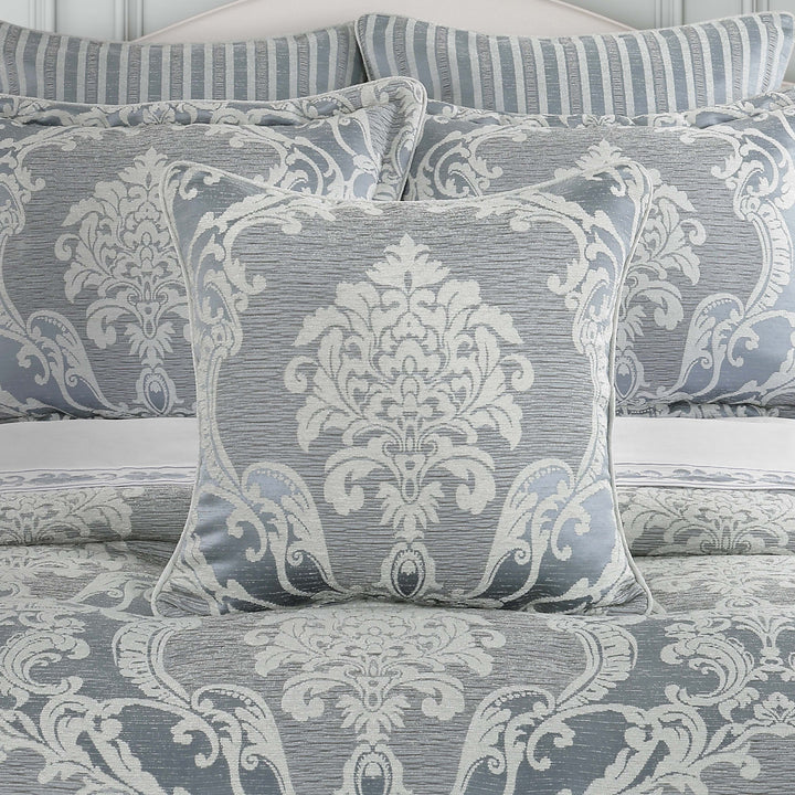 Queensbury Steel Blue Square Decorative Throw Pillow 20" x 20" Throw Pillows By J. Queen New York