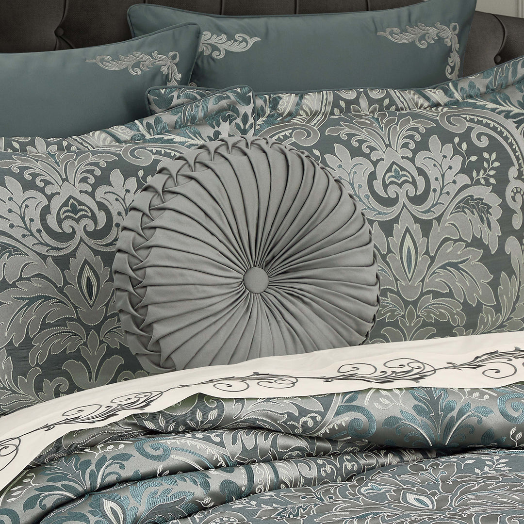 Renata Teal Tufted Round Decorative Throw Pillow 15" x 15" Throw Pillows By J. Queen New York